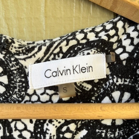 Calvin Klein Black White Dress Lace Print Small Belted Office Work Modest - Picture 9 of 11